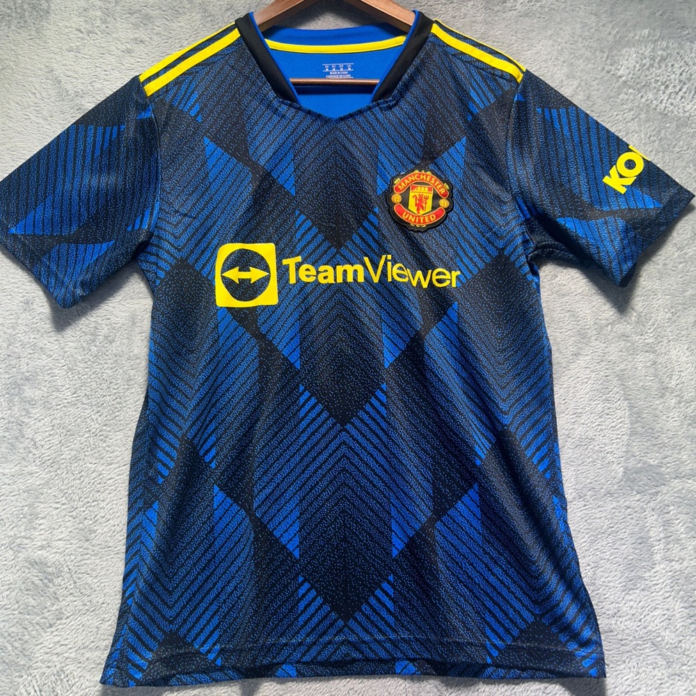 Manchester United 2021-22 Third Jersey Cachorro 7 Blue Black Yellow Mens Medium